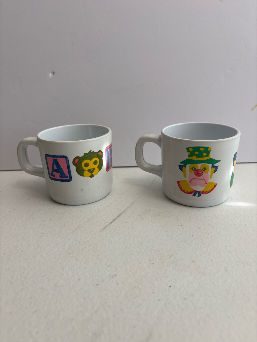 Lot Of 2 Small Fry Originals Melamine Double Handle Clown & ABC Block Bear Cups